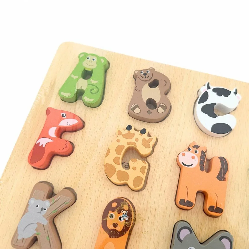 NWT Cute Wooden Alphabet Animal Characters Fun Play Set Kids Early Learning Toys